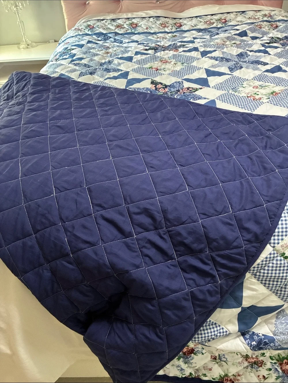 Mainstays Blue and Cream Floral Patchwork Quilt
